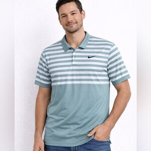 Nike Dri-FIT Mens Golf Polo Shirt Green/teal White Striped Size Large FZ7446-395